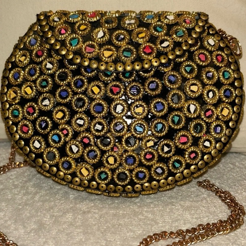 New Ramla Atom Multicolored Mosaic Handmade Crossbody Clutch Bag w/ Chain